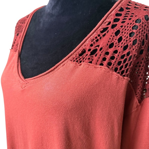 We The Free | Rust Lace Accent Long Sleeve Top | 100% Cotton | Sz L? (Check) - Picture 4 of 10